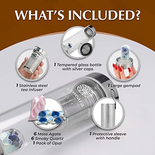 Almeara Crystal Water Bottle with Authentic Lapis Lazuli, Opal Stones & Aquamarine Removable Gemstones, Loose Leaf Tea Infuser - Relaxation, Healing & Spiritual Gifts for Women - Witchcraft Supplies - Image 6