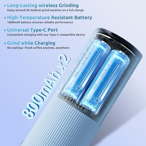 Portable Electric Coffee Grinder, Rechargeable Handheld Grinder with Stainless Steel Conical Burr, Adjustable Grind Settings, for Espresso, Moka, Pour Over, French Press, Cold Brew, Blushy - Image 4