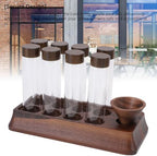 Single Dose Coffee Bean Storage Tubes, 8pcs Glass Vials Coffee Bean Cellar with Walnut Wood Stand and Airtight Lids, for Home Bar Preservation - Image 2