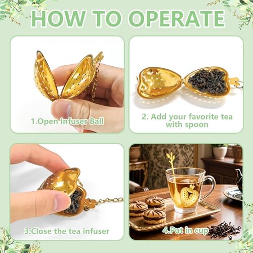 30 Sets Bridal Shower Tea Party Favor for Guests Leaf Tea Spoon Heart Tea Infuser for Loose Leaf Tea Steeper with Thank You Card Organza Bags for Wedding Gift Souvenirs Decoration (30, Gold) - Image 4