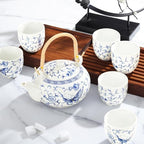 fanquare Chinese Blue and White Porcelain Tea Set with 1 Teapot Set, 6 Tea Cups, Butterfly Pattern Asian Japanese Tea Sets for Adults - Image 5