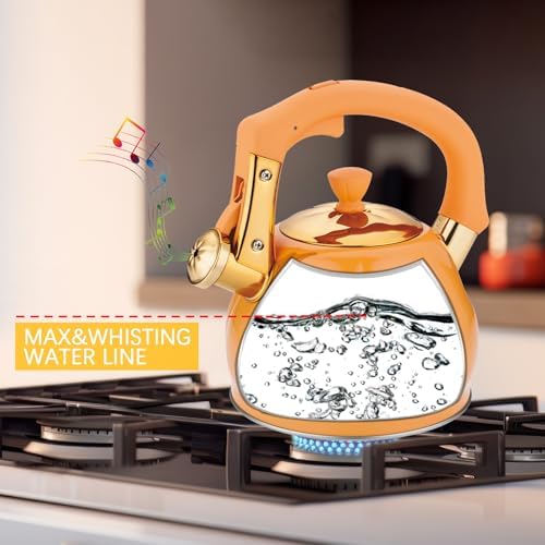 Stainless Steel Tea Kettle for Stove Top Teakettles Stovetop Whistling with Heat Proof Ergonomic Handle 2.5 Quart - Image 2