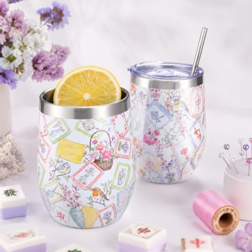 Patelai 4 Pcs 12oz Mahjong Tumbler with Lid 12oz,Bright Style - Image 4