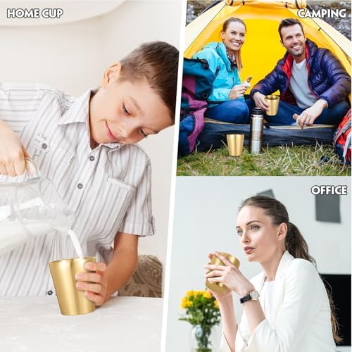 Mimorou 8 Pack Stainless Steel Insulated Cup 10 oz Metal Tumbler Double Wall Vacuum Water Glasses Camping Reusable Mugs BBQ Home Office Party Coffee(Gold) - Image 7