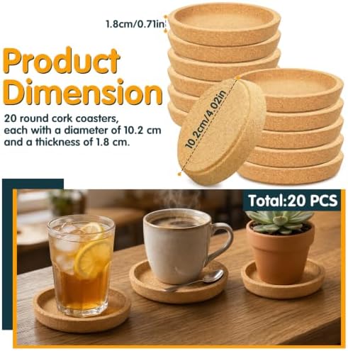 Cork Coasters Round with Raised Rim Pack of 20 - Image 2