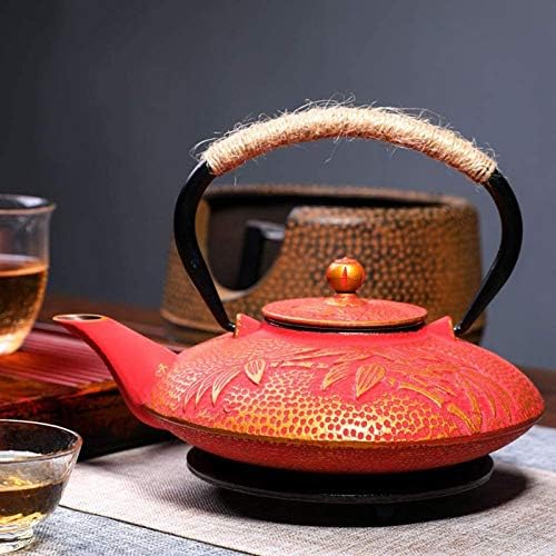 900ml Flat Japanese Cast Iron Teapots Tetsubin Tea Kettle with Stainless Steel Infuser/Strainer Set, Anti Rust Enameled Interior(Color:E) by MGEMJMJ