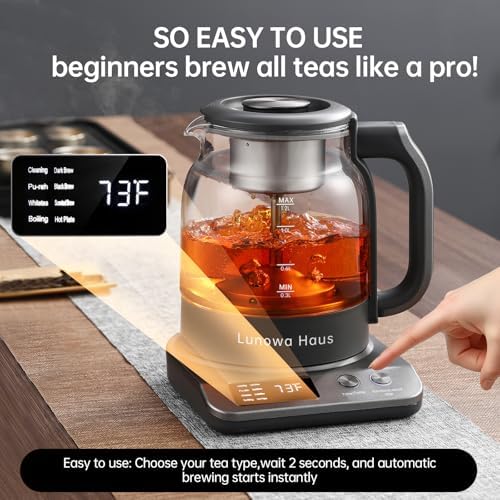 Pure Titanium Glass Healthy Electric Tea Maker & Kettle, Auto Shut Off, Steam Extraction, 11 Temp, 10 Concentration Levels, 2 Tea Infusers, 12H Auto Warm, 1.2L 600W, US Plug, BPA-Free, Easy to Clean - Image 2