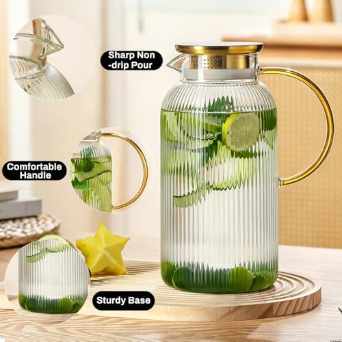 Buaic 2 PACK Glass Pitcher with Lid, 84 oz/ 2.5 Liter Glass Water Carafe - Image 3