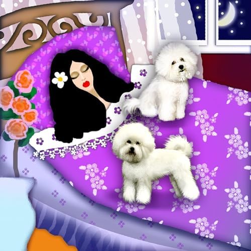 CafePress GIRL & BICHON FRISE DOGS BED Tumbled Stone - Set of 4 Coasters Set of 4 w/holder - Image 2