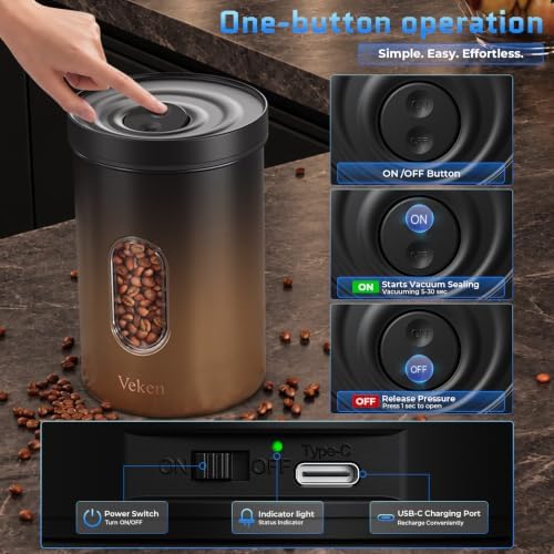Veken Electric Vacuum Coffee Canister with Window, Auto-Seal Container,19OZ - Image 3
