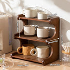 3-Tier Wooden Mug Holder Countertop, Coffee Cup Holder Mug Display Coffee Mug Organizer Mug Rack for Coffee Station Organizer Mug Shelf for Cabinet for Kitchen, Home,Brown,Short - Image 2