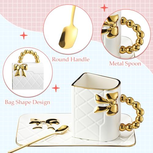 Sliner Set of 4 Handbag Coffee Mug with Saucer Purse Tea Cup Set,Modern - Image 3