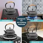 Zen Minded Traditional Japanese Cast Iron Tetsubin Stovetop Teakettle Teapot with Stainless-steel Mesh Loose-leaf Filter for Green Tea & Infusions 800ml Pine Pattern - Black - Image 6