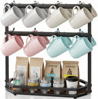 Coffee Mug Holder with Movable Hooks,16 Capacity Coffee Cup Holder for Countertop, Metal Mug Tree Holder Rack with Storage Base,Home Storage Mug Organizer adjustable Heights (Black) by Ronjnndc