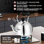 Stovetop Tea Kettle with Whistle - 2.0 Quart 18/8 Stainless Steel Tea Pot for Gas Stove & Electric Coil Stovetop, Food-Safe, Easy-Pour Spout, Mirror Polished Classic Water Kettle - Image 2