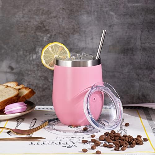 12 oz Insulated Wine Tumbler with Lid and Straw,Stainless Steel Stemless Wine Tumbler Double Wall Vacuum Wine Cups Tumbler Bulk for Coffee,Champaign,Cocktail,Office (Multicolor,8) - Image 6