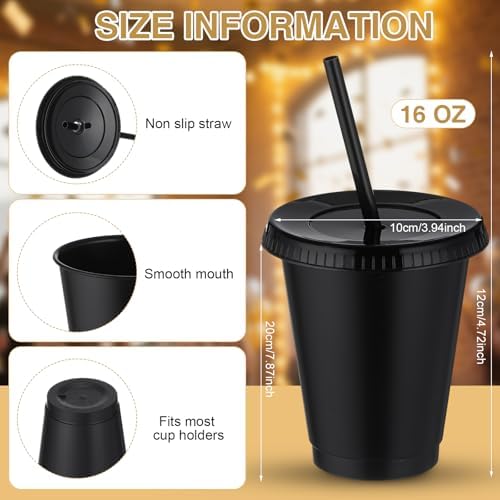 Sieral 60 Pack Reusable Plastic Cups with Lids Straws,Black - Image 3