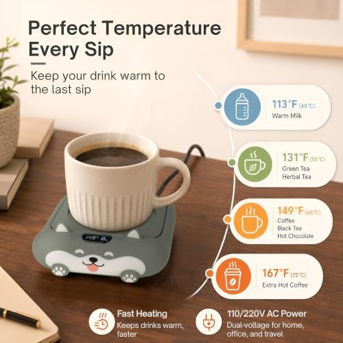 CozyPaw Coffee Mug Warmer for Desk, Dual-Size Heating Surface with Premium Silicone Exterior, 4 Temperature Settings & Auto Shut Off Cup Warmer for Coffee, Tea & Candle Wax, Cute Dog Gift - Image 3