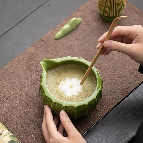Matcha Whisk Set, 8-Piece 3D Cactus Design Ceramic Set with Glazed Bowl, Bamboo Whisk & Sifter, Easy Clean (Sky blue) - Image 2