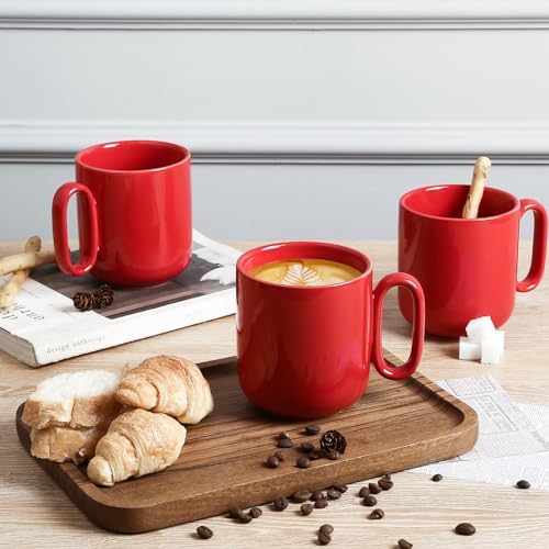 vicrays Ceramic Coffee Mug Set - 18 Ounce Large Stoneware Mug for Men Women - Unique Glazed Porcelain Mugs with Handle for Coffee Latte Tea Milk Cocoa - Set of 4 (Red) - Image 3