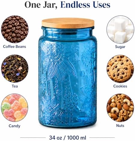 ANSQU 2 Pack Blue Glass Jars with Lids, 34oz Coffee Canister - Image 5