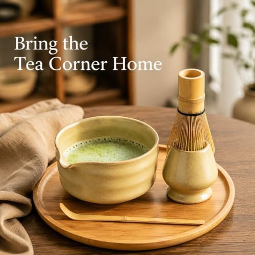 Matcha Tea Set with Bowl, Bamboo Whisk & Stand for Japanese Tea Ceremony - Image 4