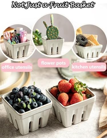 Gomakren Ceramic Berry Basket Set of 2, Square Fruit Bowl with Holes & Ceramic Pour Over Coffee Dripper, Single-Hole Cone Brewer, White - Image 4