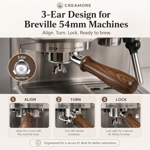 Espresso Accessories, 54mm Bottomless Portafilter with Detachable Double Spout, 18g ARCFLOW™ Filter Basket, 3-Ear Design, Walnut Wood Handle, Compatible with Breville 54mm Espresso Machines - Image 4