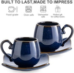 LYEOBOH 3oz Espresso Cups with Saucers, Small Coffee Cups Set of 6 with Spoons and Metal Stand, Ceramic Cute Demitasse Cups for Housewarming Wedding Gift, Cobalt Blue - Image 3