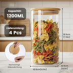 4-Pack Glass Storage Jars with Bamboo Lids, 1200ml Airtight Food Storage Containers, Clear Pantry Organizers and Storage Canisters Set for Cereal, Snack, Candy, Kitchen - Image 2