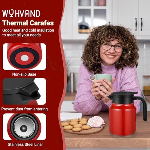 Insulated Coffee Carafe, 34 oz, Keeps Hot for 12H, Red - Image 3