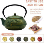 30.4oz Small Cast Iron Tea Kettle, SECHUDO Teapot Coated with Enameled Interior for Stovetop, Japanese Green Tea Pot with Stainless Steel Strainer for Loose Leaf, Pine,Bamboo and Plum Pattern(900ml) - Image 4