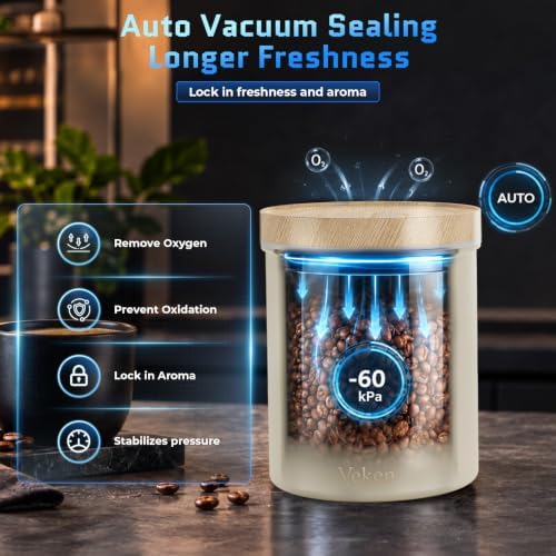 Veken Electric Vacuum Coffee Canister with Window, Auto-Seal Container,14OZ - Image 2