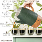 Mixpresso 10 Cup Shiny Green Electric Percolator Coffee Pot Stainless Steel - Image 4