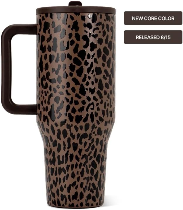 HydroJug Traveler 40oz, Insulated Tumbler with Handle & Straw, Brown Leopard - Image 2