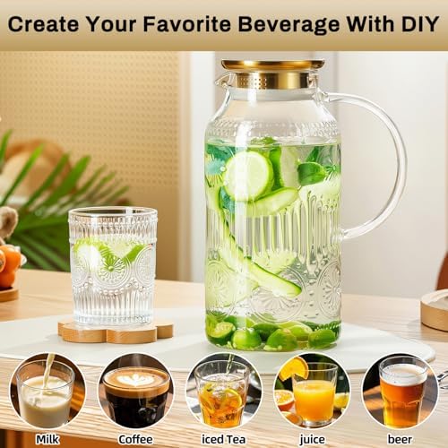 Buaic 2 PACK Glass Pitcher with Lid, 68 oz Vintage Water Carafe for Fridge - Image 5