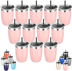 VEGOND Stainless Steel 12 oz Tumblers bulk Vacuum Insulated Double Wall Travel Tumbler with Lid and Straw Reusable Tumbler,Pink 12 pack by VEGOND