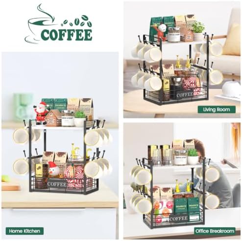 EsLuker.ly Coffee Mug Cup Holder Tree Bar Station Organizer, 2 Tier White - Image 6