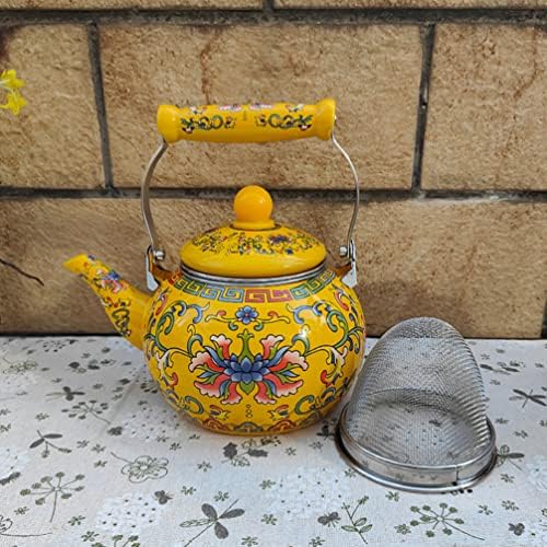 Healeved Enamel Tea Kettle with Ceramic Handle and Infuser 2.2L Water Kettle Coffee Pot Classic Floral Tea Kettle Steel Teapot for Stovetop Induction Cooker No Whistling Yellow - Image 2