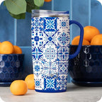 Swig Life 22oz Insulated Travel Mug with Handle & Lid, Indigo Tiles - Image 3