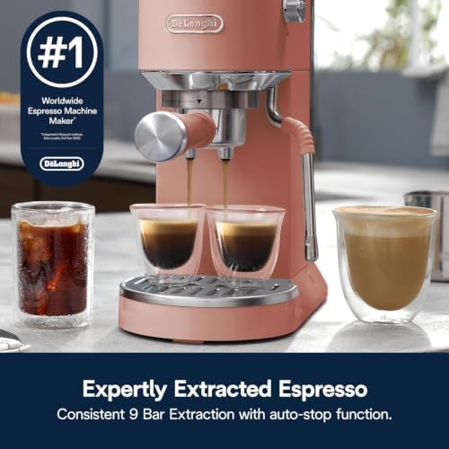 De'Longhi Dedica Duo Compact Espresso Machine - Cold Brew Coffee Maker with Milk Frother Wand- for Espresso, Hot & Iced Coffee, Cappuccinos, Lattes & Home Barista Brewing, Rosé Pink - Image 5