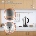 12 Cup Stainless Steel Electric Coffee Percolator Silver Quick Brew - Image 5