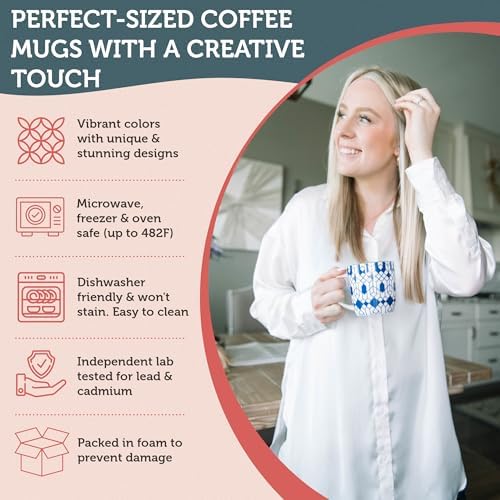 Annovero Small Coffee Cups - 11.7 Oz Capacity - Porcelain Kitchen Mugs for Tea, Latte, Cappuccino, or Hot Cocoa - Set of 6 - Image 4