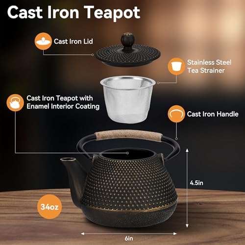 Cast Iron Tea pot, 34oz Japanese Tetsubin Teapot with Infuser for Stove Top, Tea Kettle Coated with Enameled Interior for Loose Leaf and Tea Bags, Ideal for Tea Steeper - Image 3