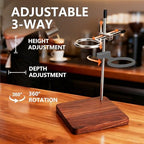 Pour Over Coffee Stand, Height Adjustable Hand Drip Cone Filter Holder, Premium Solid Walnut Wood Base & 304 Stainless Steel Dripper Station for Home Cafe Station, Walnut（Stand Only） - Image 5