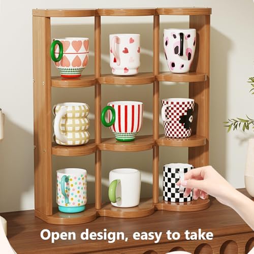 Wooden Coffee Mug Display Rack, Countertop Freestanding Grid Vintage Coffee Cup Display Stand, Rustic Coffee Mug Holder Organizer for Kitchen, Coffee Station,6 Grid - Image 5