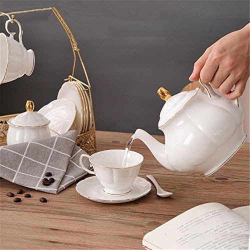 ufengke 15 Pieces Simple White English Ceramic Tea Sets,Tea Pot,Bone China Cups with Metal Holder Matching Spoons,Afternoon Tea Set Service Coffee Set - Image 3
