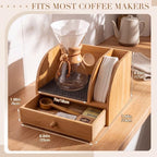 Geelin Bamboo Coffee Pour over Caddy, Wood Coffee Bar Station Organizer Stand with Drawer, Filter Holder and Heatproof Mat for Kitchen Counter Bar Home - Image 2