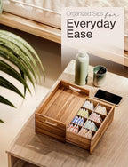 TINAMO Acacia Wooden Tea Box Organizer with Drawer for Tea & Coffee Storage - Image 5