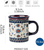 Ceramic Latte Mug Set of 4, 15.5oz Hand Painted Porcelain Coffee Cups With Handle for Tea/Milk/Cocoa - Modern Retro Design For Any Kitchen. Microwave and Dishwash Safe (Assorted Colors) - Image 2